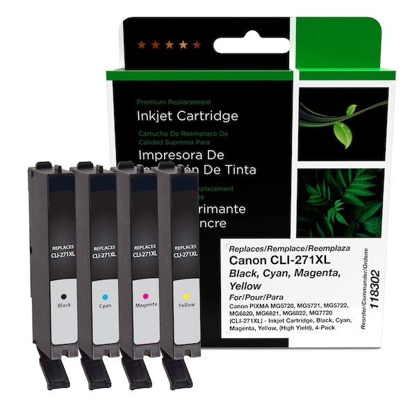 Cig Non-OEM New High Yield Black, Cyan, Magenta, Yellow Ink Cartridges for Canon CLI-271XL, 4PK 118302 - main